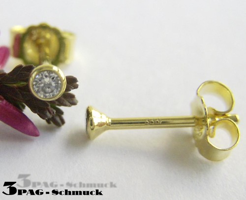 333 gold 1paar zirkonia - gold, *